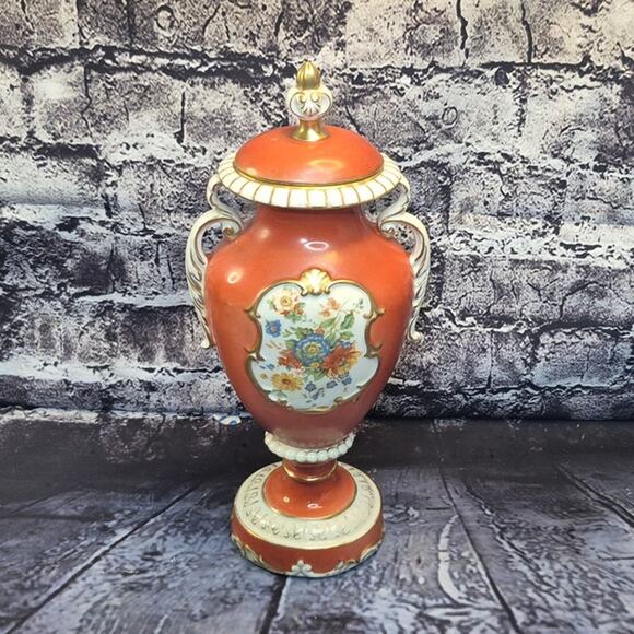 Antique Orange Sevres Style Portrait Porcelain Urn Desdren - Picture 2 of 9